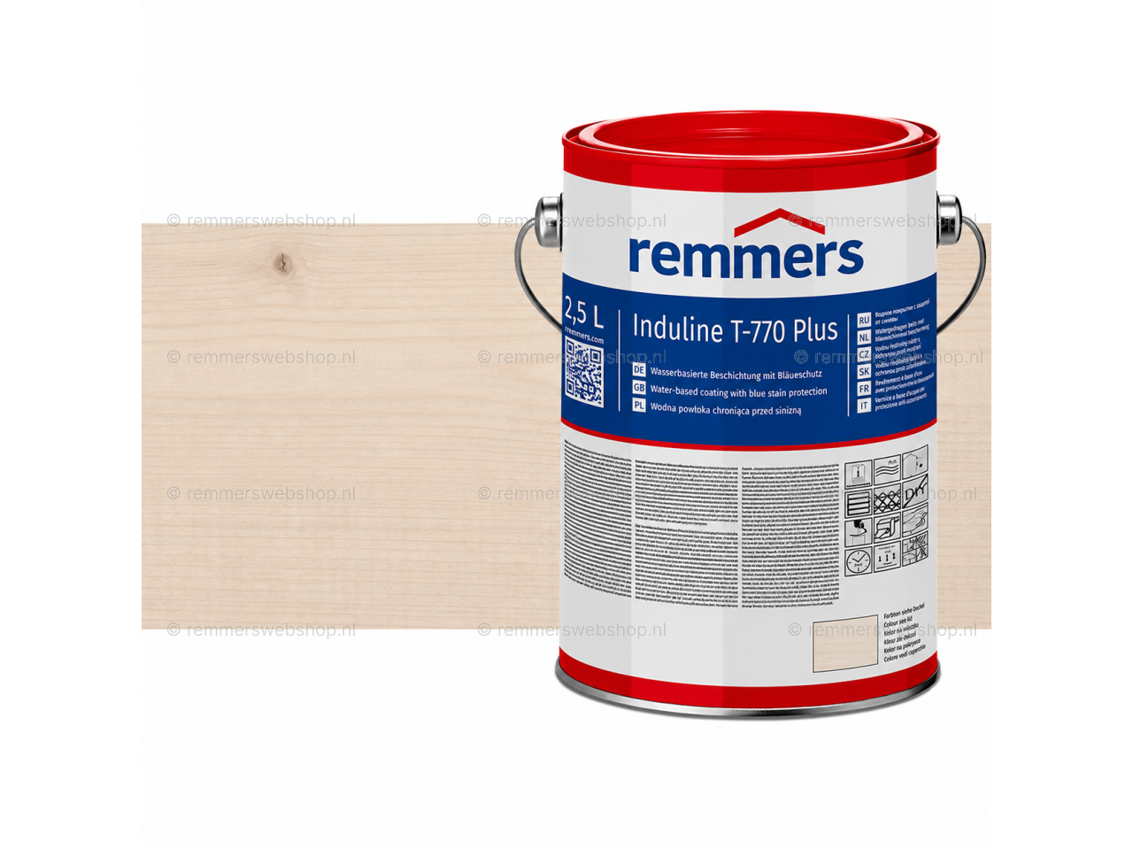 Verpakking Remmers Induline T-770 Plus nevelgrijs – kleurloze houtcoating voor buitengebruik, verkrijgbaar bij Bouwbescherming Webshop