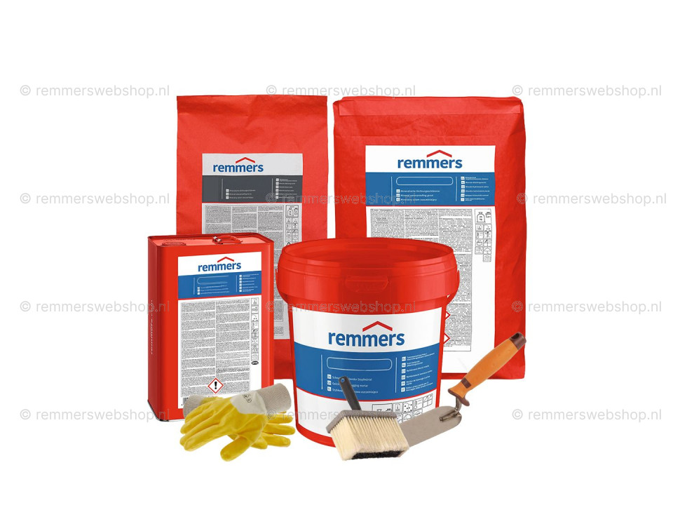 Complete verwerkingsset voor kelderafdichting met kwast, spaan en troffel