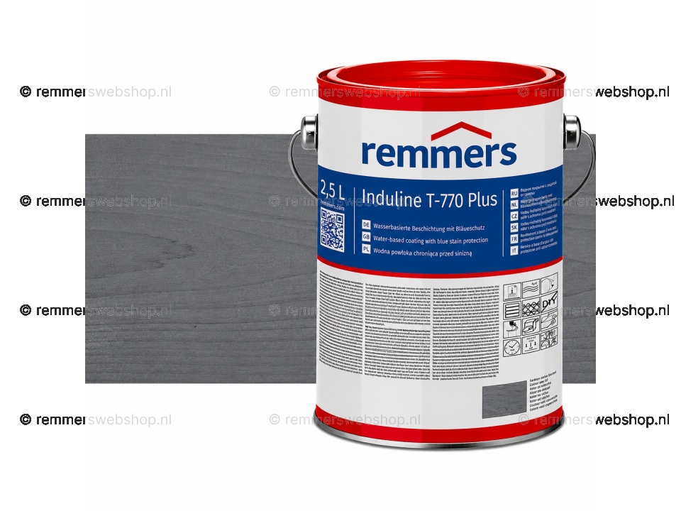 Verpakking Remmers Induline T-770 Plus antraciet – kleurloze houtcoating voor buitengebruik, verkrijgbaar bij Bouwbescherming Webshop