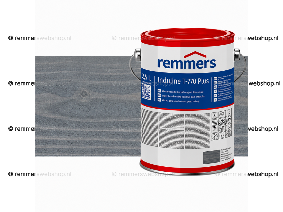 Verpakking Remmers Induline T-770 Plus granietgrijs – kleurloze houtcoating voor buitengebruik, verkrijgbaar bij Bouwbescherming Webshop