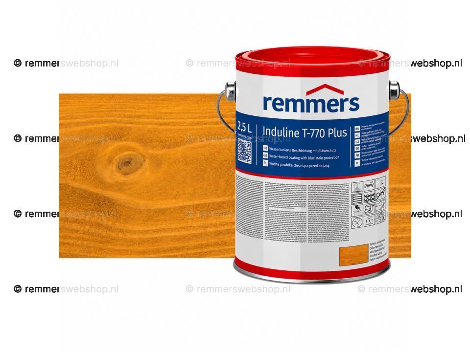 Verpakking Remmers Induline T-770 Plus grenen – kleurloze houtcoating voor buitengebruik, verkrijgbaar bij Bouwbescherming Webshop