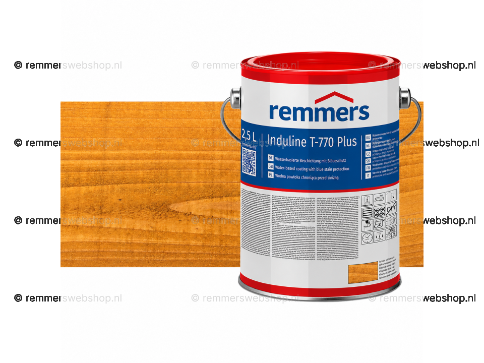 Verpakking Remmers Induline T-770 Plus licht eiken – kleurloze houtcoating voor buitengebruik, verkrijgbaar bij Bouwbescherming Webshop