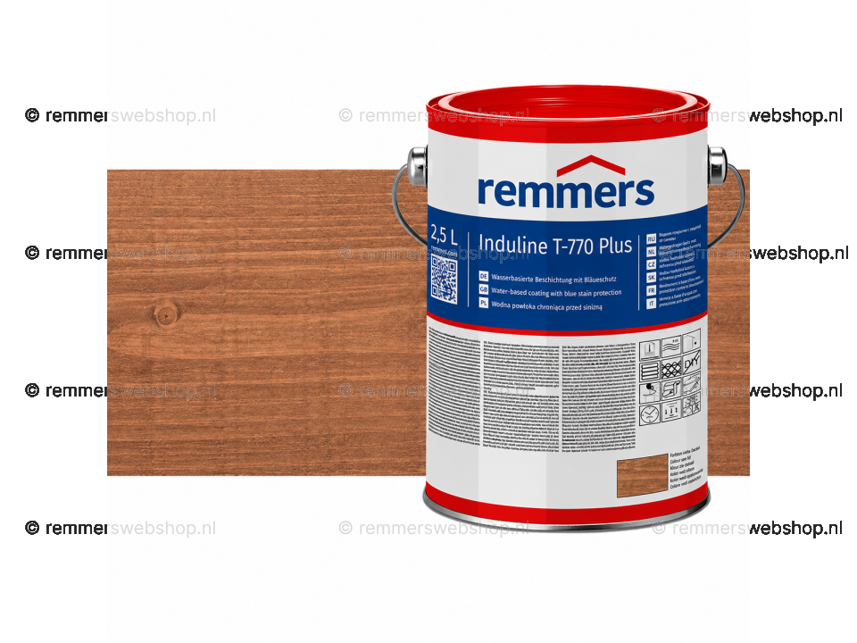 Verpakking Remmers Induline T-770 Plus noten – kleurloze houtcoating voor buitengebruik, verkrijgbaar bij Bouwbescherming Webshop