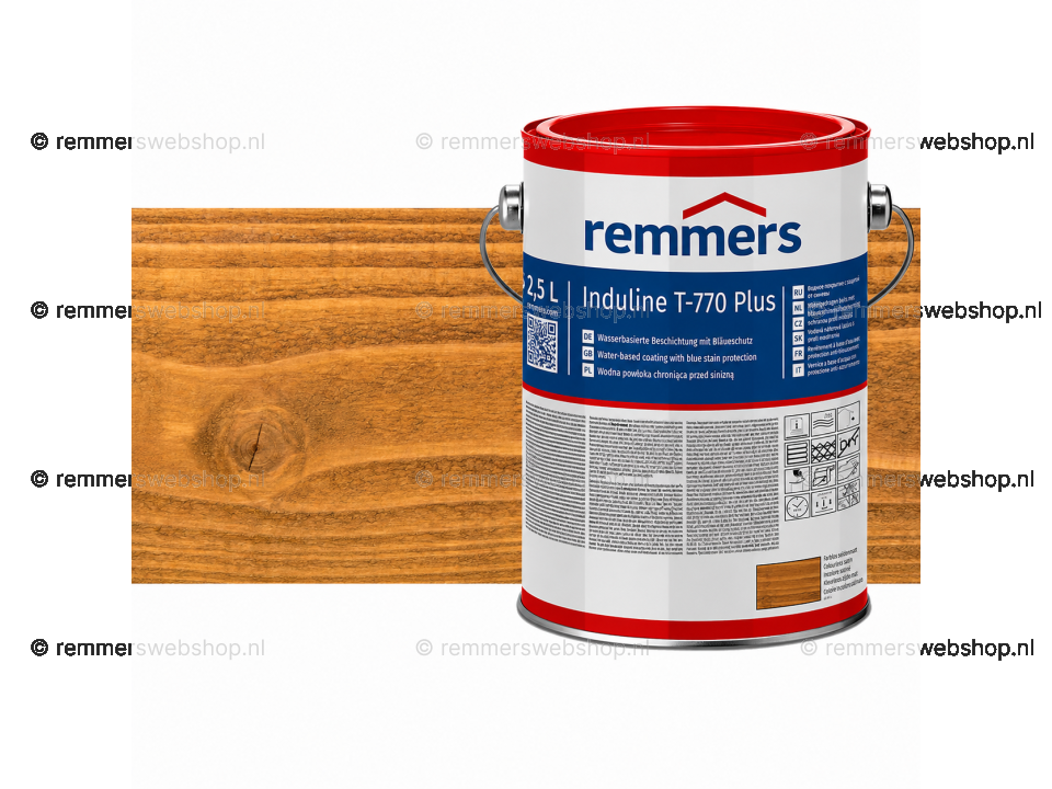 Verpakking Remmers Induline T-770 Plus rustiek eiken– kleurloze houtcoating voor buitengebruik, verkrijgbaar bij Bouwbescherming Webshop