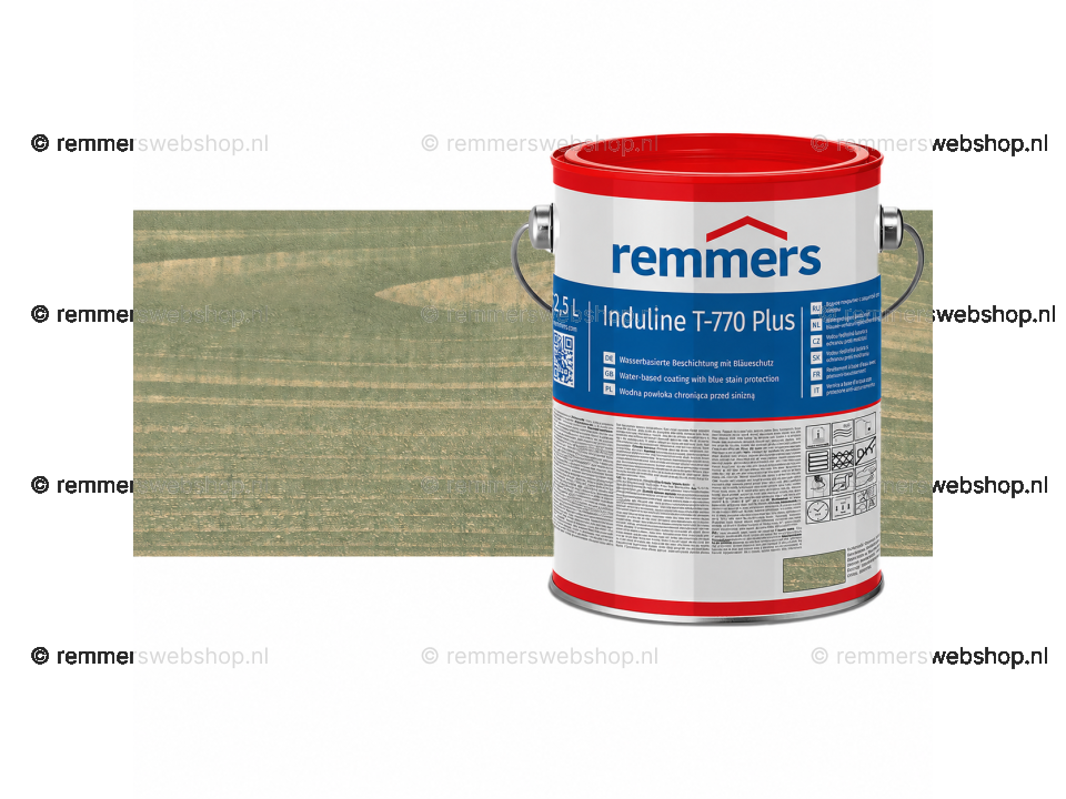 Verpakking Remmers Induline T-770 Plus zoutgroen– kleurloze houtcoating voor buitengebruik, verkrijgbaar bij Bouwbescherming Webshop