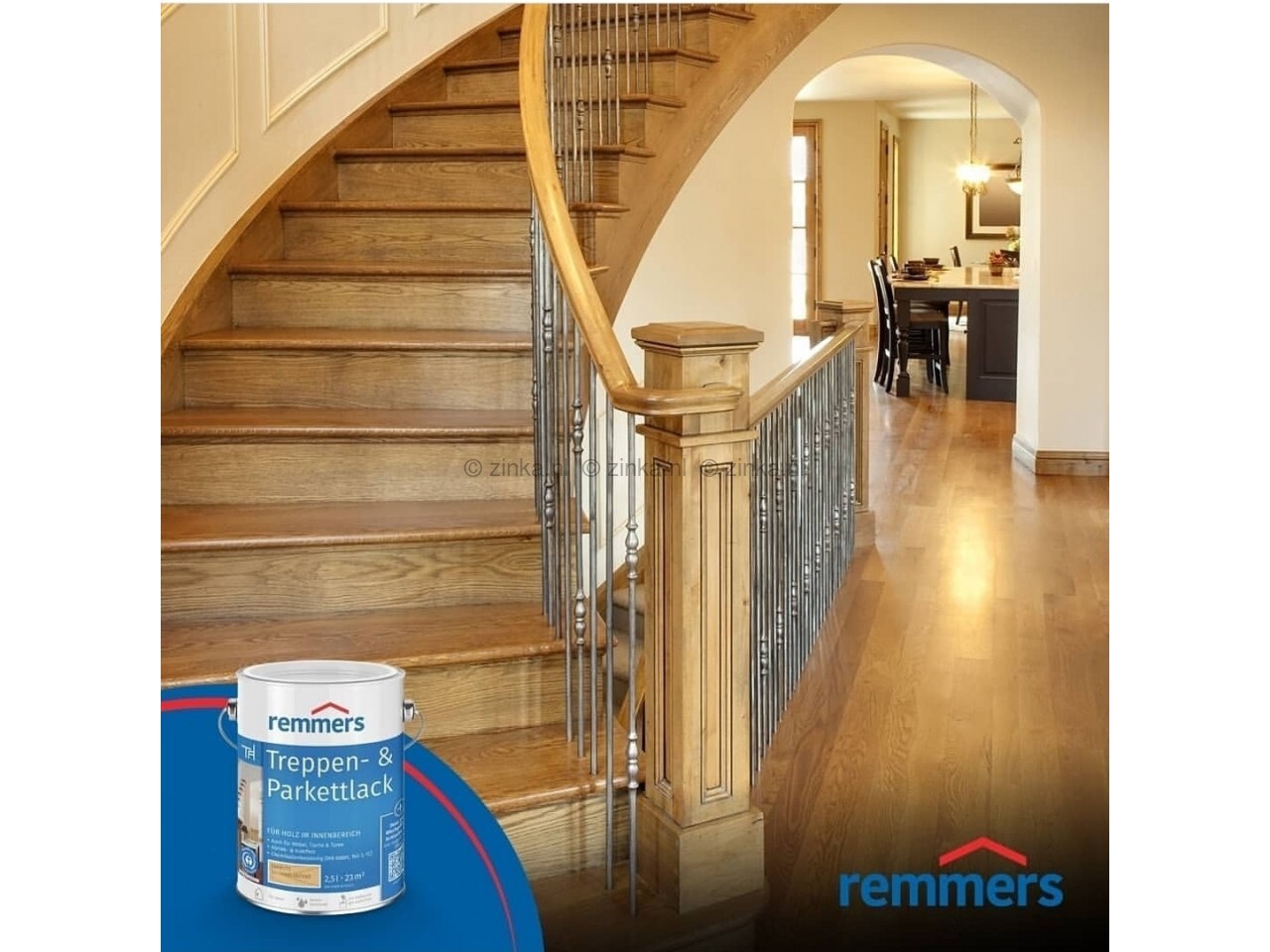 Houten trap met een nieuwe laag Trappen- en Parketlak, klaar voor bescherming en onderhoud