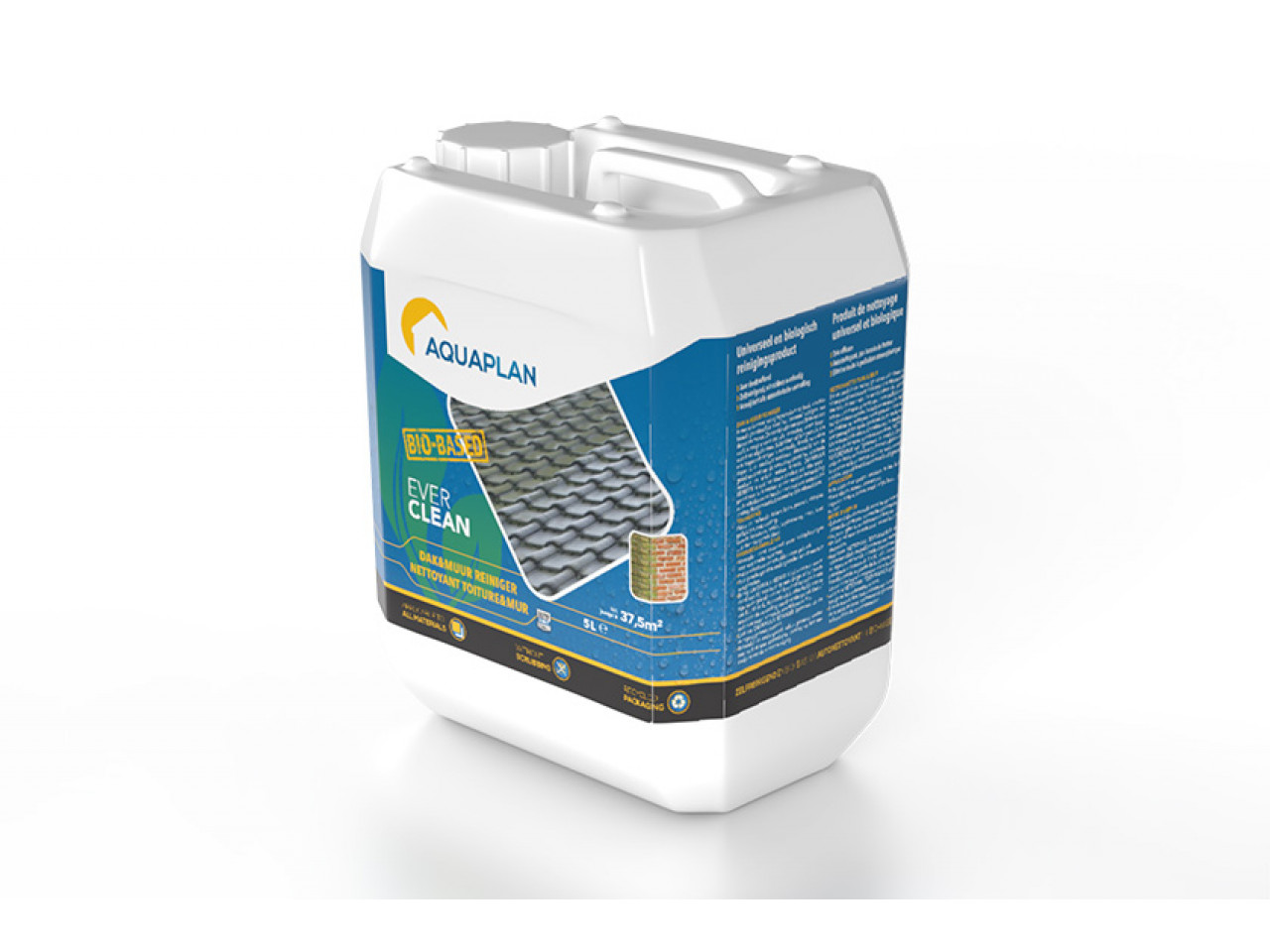 Fles Aquaplan Dak & Muur Reiniger voor het effectief reinigen van daken en muren