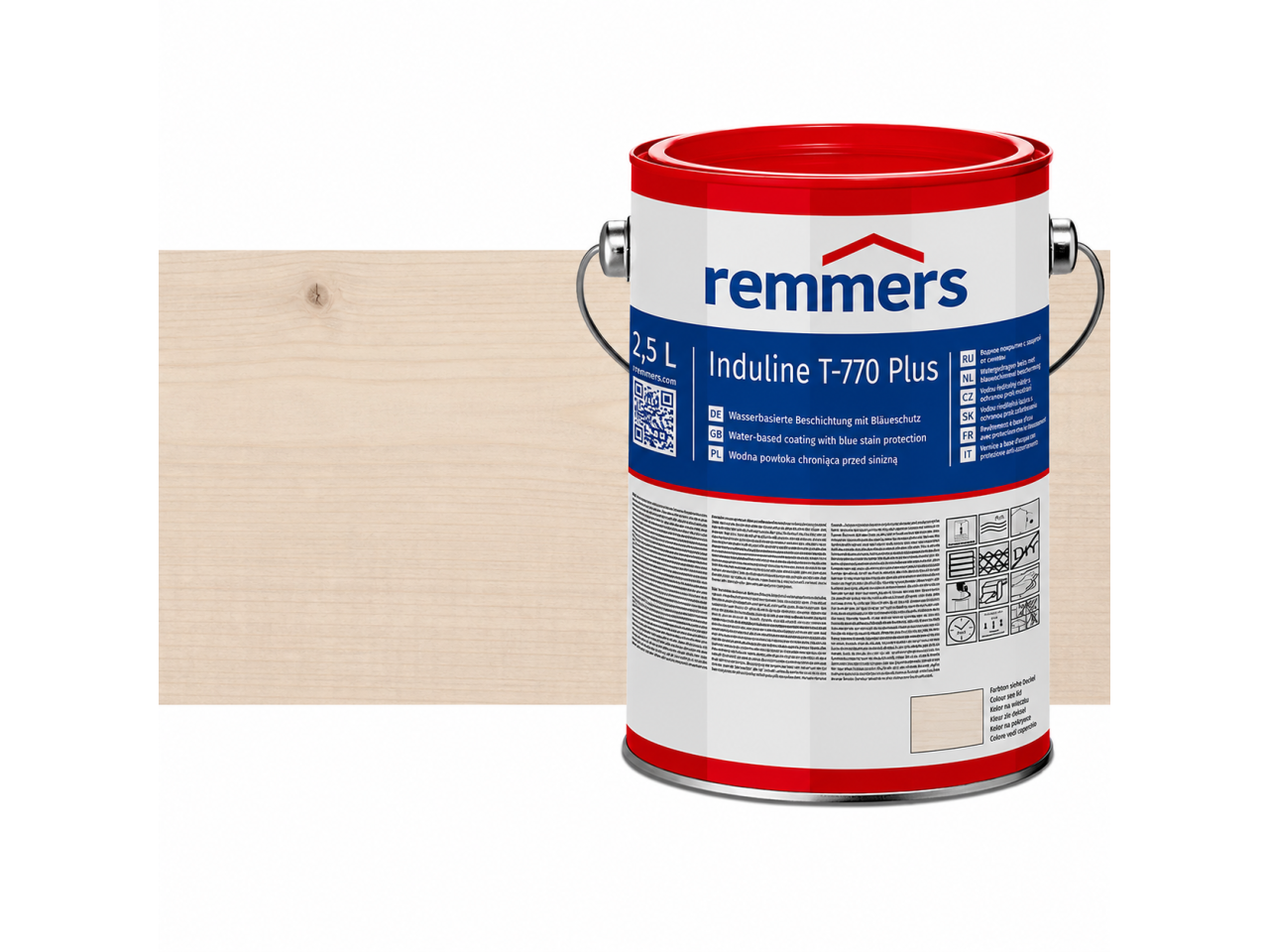 Verpakking Remmers Induline T-770 Plus nevelgrijs – kleurloze houtcoating voor buitengebruik, verkrijgbaar bij Bouwbescherming Webshop
