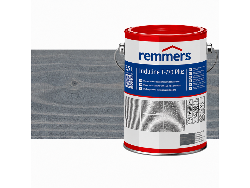 Verpakking Remmers Induline T-770 Plus granietgrijs – kleurloze houtcoating voor buitengebruik, verkrijgbaar bij Bouwbescherming Webshop