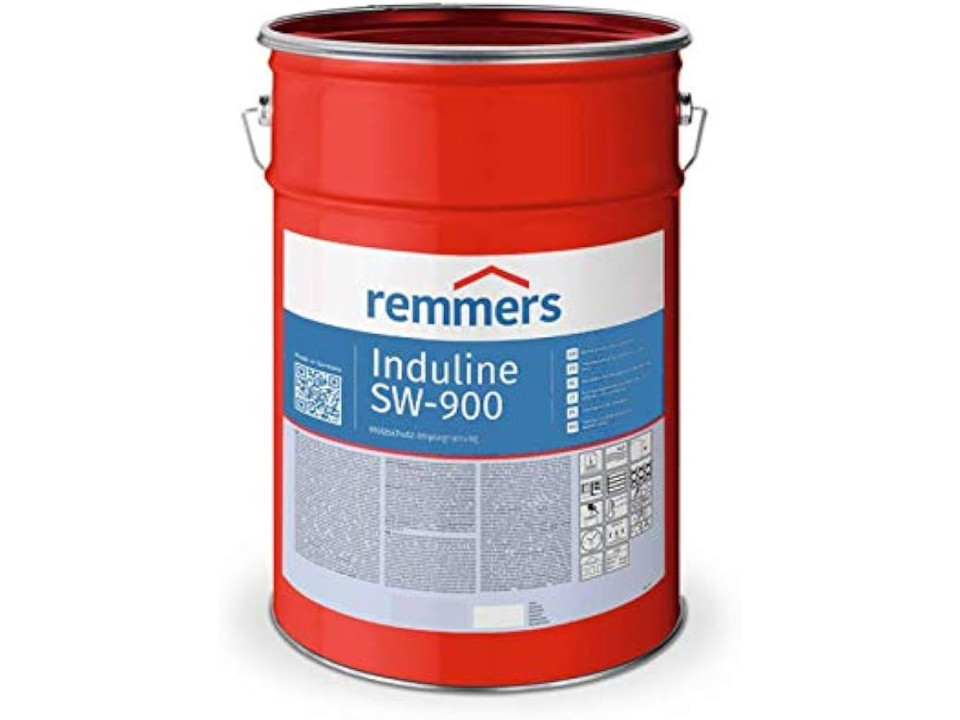 Verpakking van Remmers Induline SW-900, kleurloos watergedragen impregneermiddel voor bescherming van buitenhout tegen houtrot en blauwschimmel